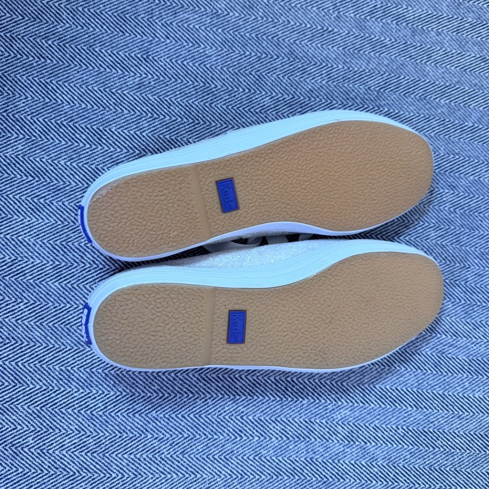 KEDS KATE SPADE - White Glitter Tennis Sneakers with Ribbon Laces - Picture 10 of 10
